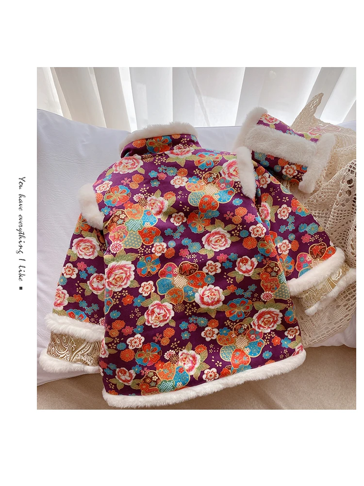 WLG куртки на меху для девочек парки детская одежда Зимние Детские Ципао в