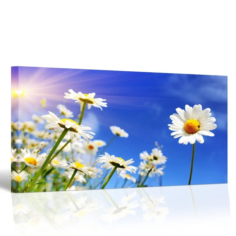 

Flowers Canvas Painting White Sunflowers Wall Art Poster 1 Piece Blue Sky and Sunshine Print Home Decor Modern Picture