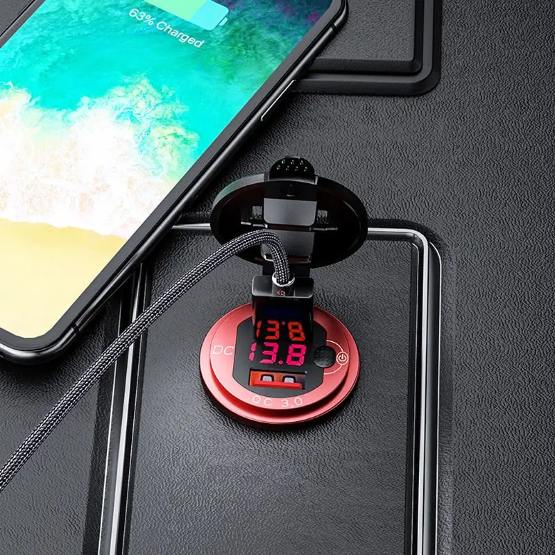 12V 24V алюминиевый водонепроницаемый двойной QC3.0 USB быстрое зарядное устройство