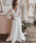 Женское шифоновое платье-трапеция, простое пляжное свадебное платье с длинным рукавом и V-образным вырезом