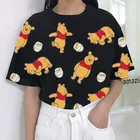 Футболка женская с принтом Винни-Пуха, с коротким рукавом и круглым вырезом, 9 цветов, белая, Черная