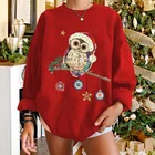 Женские свитшоты с рождественским принтом совы, толстовки большого размера, женские зимние свободные топы с открытыми плечами в стиле Харадзюку, пуловер, Свитшот