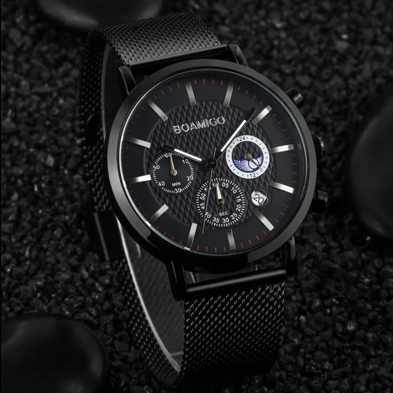 Мужские часы BOAMIGO водонепроницаемые кварцевые деловые мужские роскошные ведущей