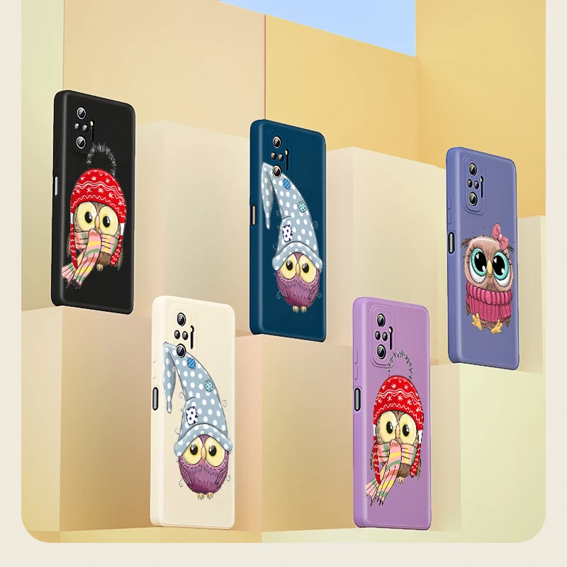 

Owl Cute Cartoon Animal for Xiaomi Redmi Note 10 10T 9 9T 8 8T 7 Pro Max 5G Luxury Liquid Silicone Soft Cover Phone Case