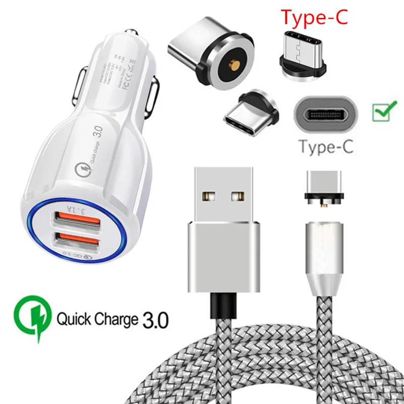 charger and cable QC 3,0 USB быстрое автомобильное зарядное устройство магнитный кабель типа C для samsung galaxy S10 S9 S8 A8 A9 A80 A70 A60 A50 A40 A30 мобильный телефон - Plug Type: charger and cable