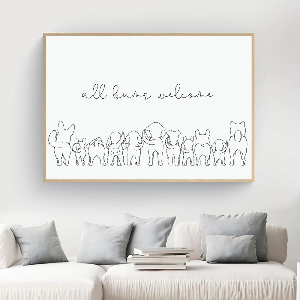 Bathroom All Bums Welcome Quote Canvas Painting Line Art Dog Butts Poster Wall Pictures Fashion for Bedroom Home Decor | Дом и сад