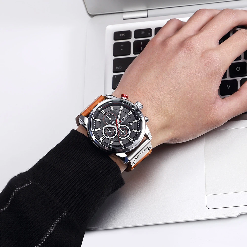 

Top Brand CURREN Chronograph Mens Watches Military Quartz Watch Men Sport Leather Waterproof Wristwatch 8291 Relogio Masculino
