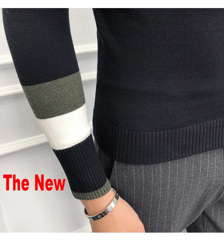 Осенний мужской свитер pull homme Модный повседневный теплый однотонный облегающий мужской вязаный пуловер с круглым вырезом белого и черного цвета