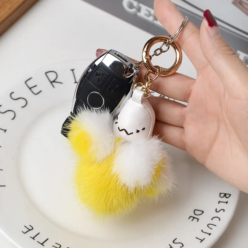 

Fashion Creative Gift Mink Fur Small Straw Bag Pendant Car Keychain Accessories Plush Toys