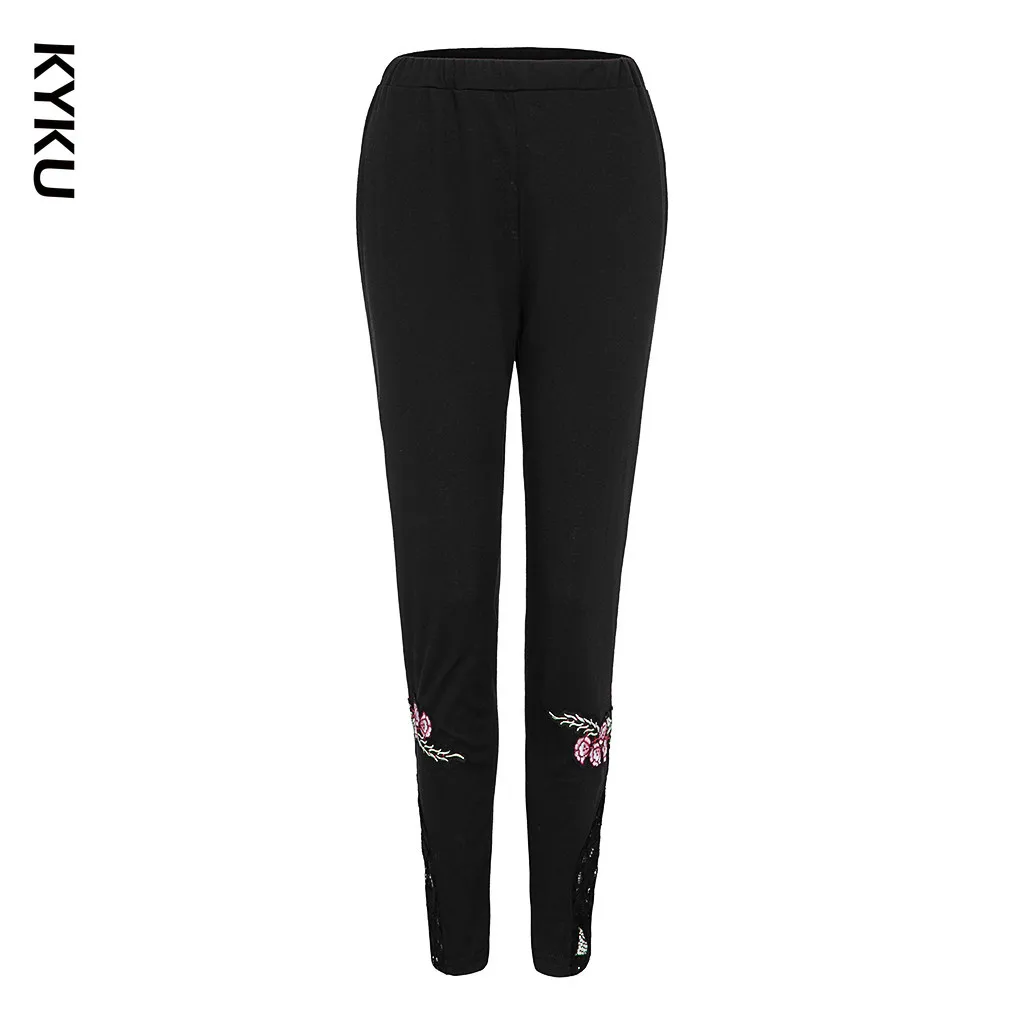 

Women Plus Size Applique Lace Splice Solid Elastic Casual Leggings Pants Autumn Winter High Waist Women Leggings Jeggings