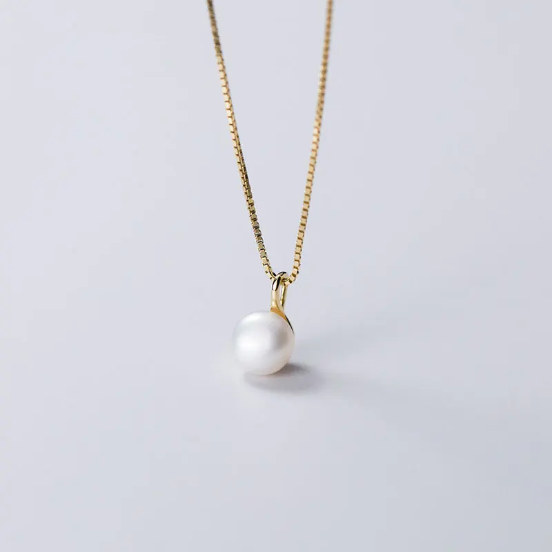 

Oval Freshwater Pearl Necklace Pendant Gold 925 Sterling Silver Chain Necklaces For Women Korean Fine Jewelry Girl Birthday Gift
