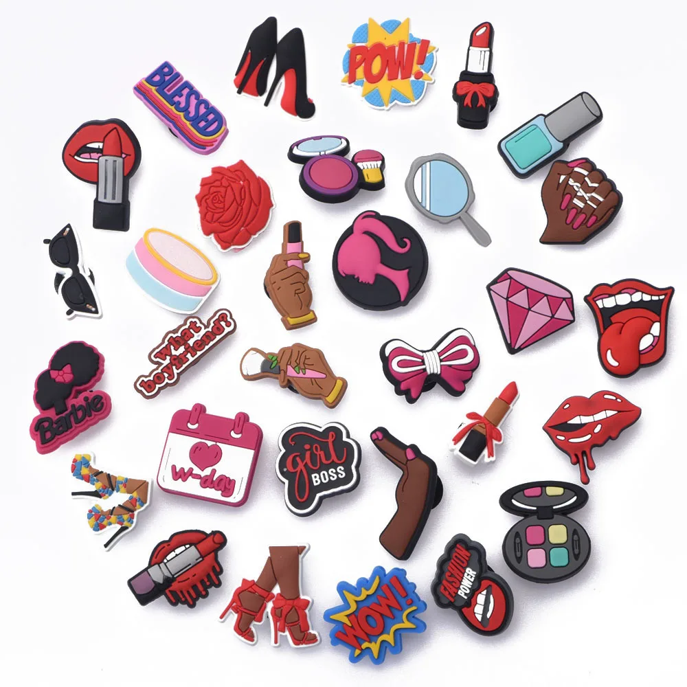 1 Pcs 2021 New Designer Women Croc Shoes Charms Girl Power Accessories Beauty Lipstick Queen Clog Shoes Make Up Pink Decoration