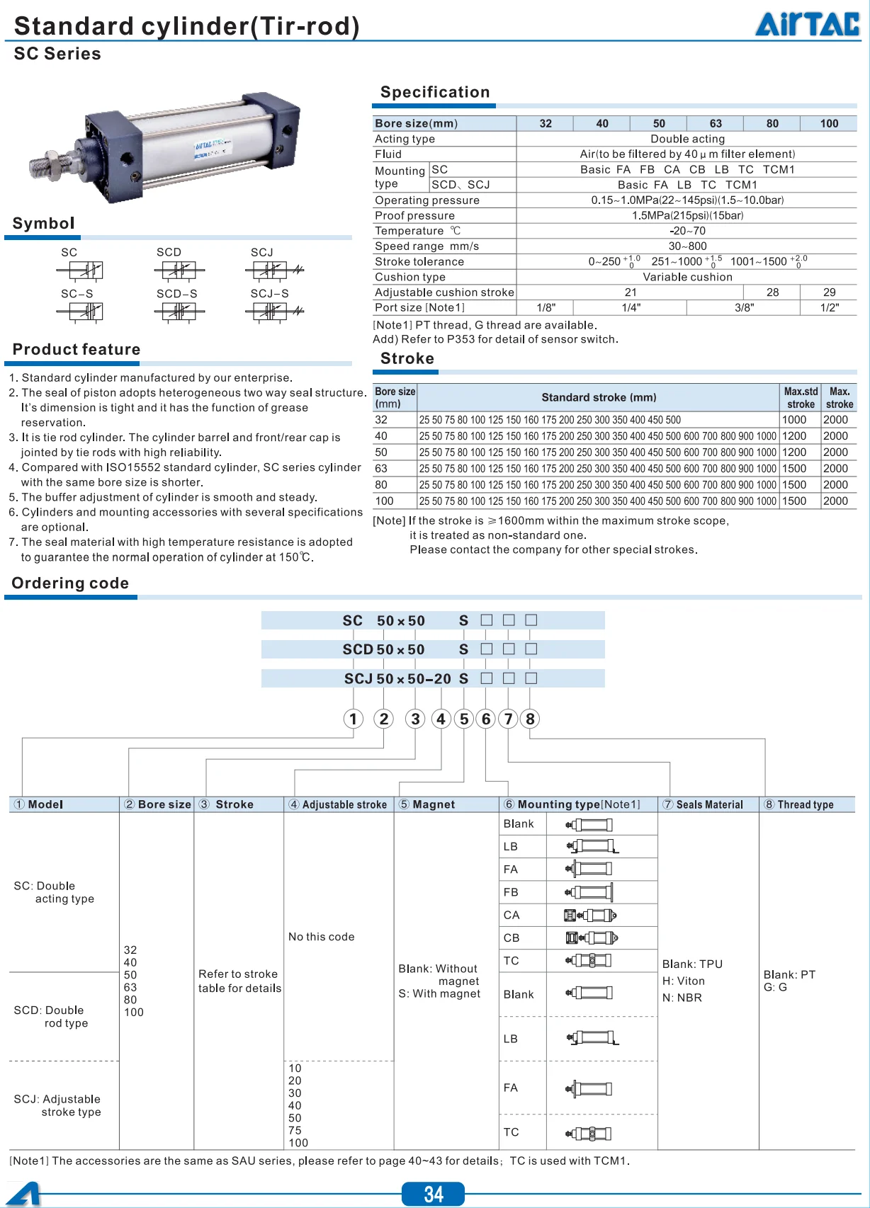 SC80X25S SC80X50S SC80X75S SC80X100S стандартный воздушный цилиндр пневматический компонент пневматические инструменты серии SC