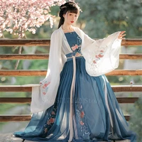 ancient traditional chinese woman elegant hanfu dress fairy embroidery stage flok dance costume retro tang dynasty hanfu