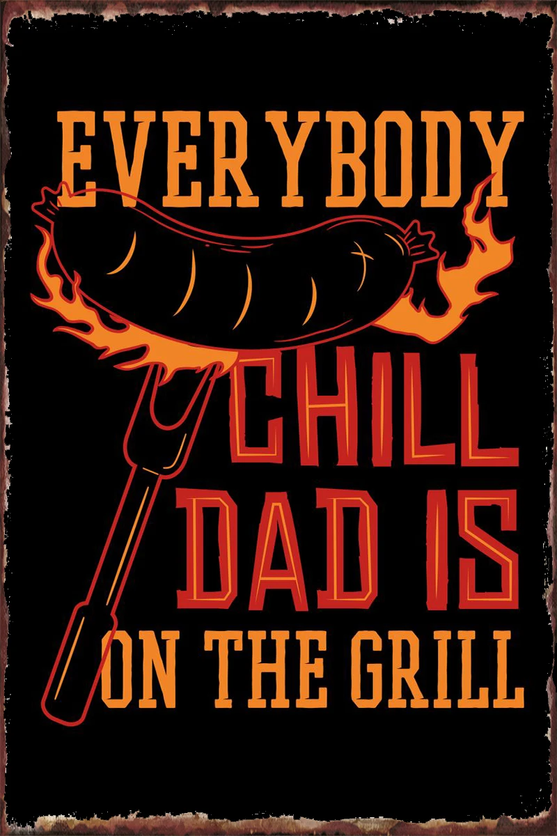 

Жестяная ретро-табличка с винтажным металлическим знаком Chill Dad is on the решетка, жестяные таблички, Настенный декор, украшение комнаты для дом...