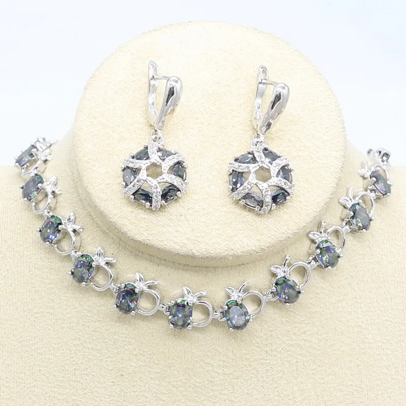 Набор украшений для женщин набор из разноцветного циркония серебряного цвета |