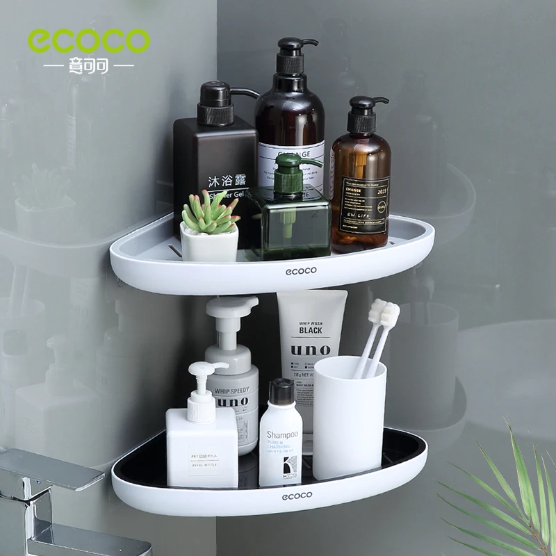 ecoco corner shelf bathroom storage shelves bathroom accessories aluminum triangle storage wall free punching shower rack free global shipping