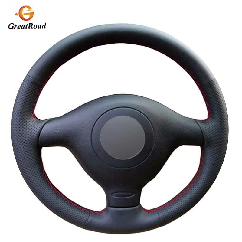 Сшитая вручную черная натуральная кожа чехол рулевого колеса автомобиля для