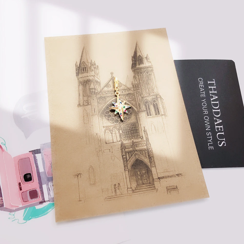 

Charm pendant Colourful Star Gold Colour Mix 2020 New Europe Jewelry Luky Compass Rose Gift In 925 Sterling Silver Fit Bracelet