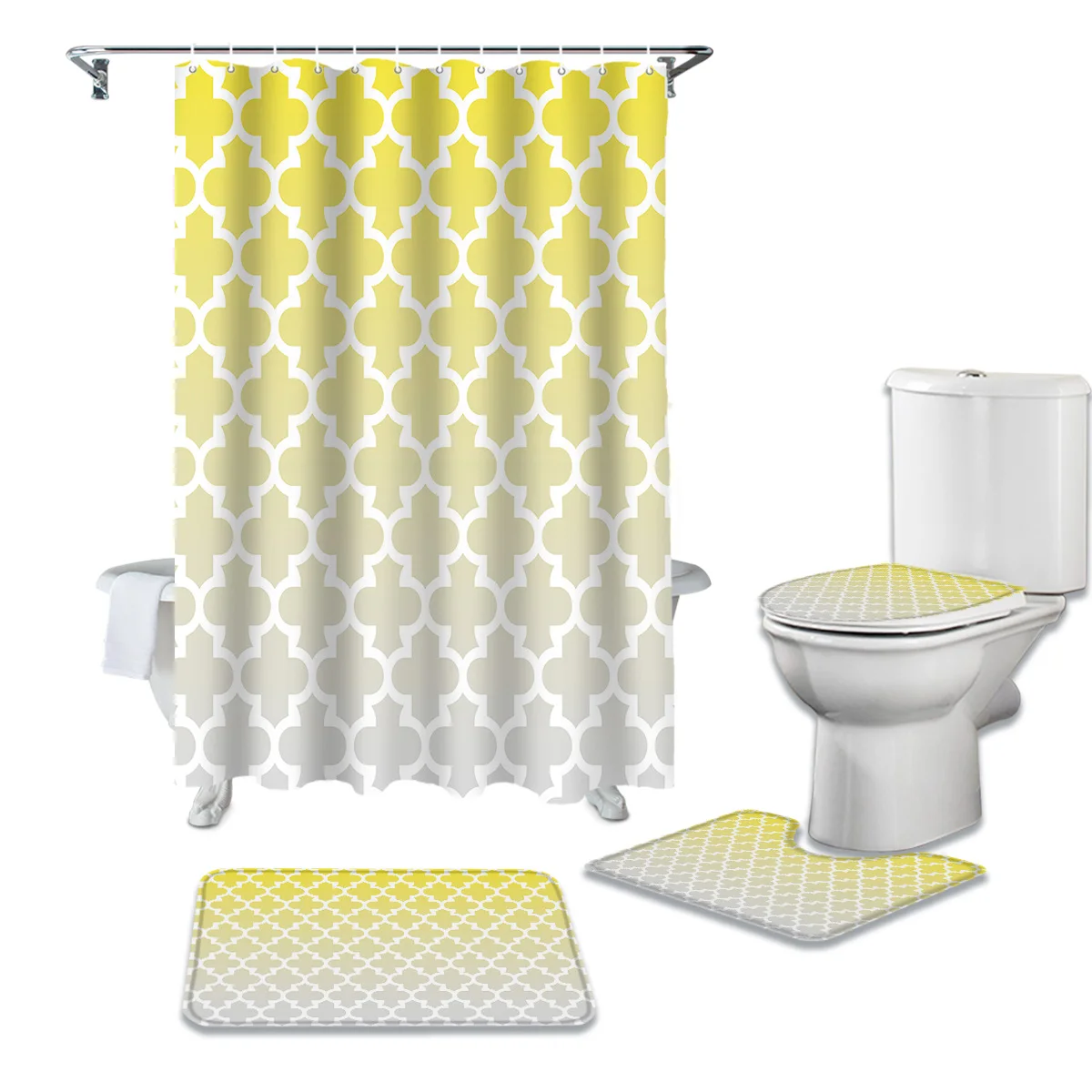 Желтая серая градиентная Марокканская занавеска для душа ковер крышка туалета