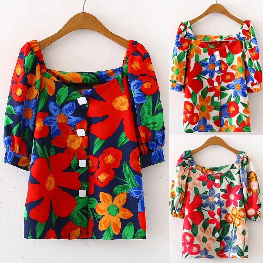Модные элегантные женские топы во французском ретро стиле с цветочным принтом