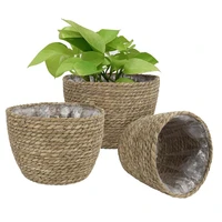 pastoral style handmade straw laundry plant flower basket retro rattan storage planter pots for home hotel office decorations