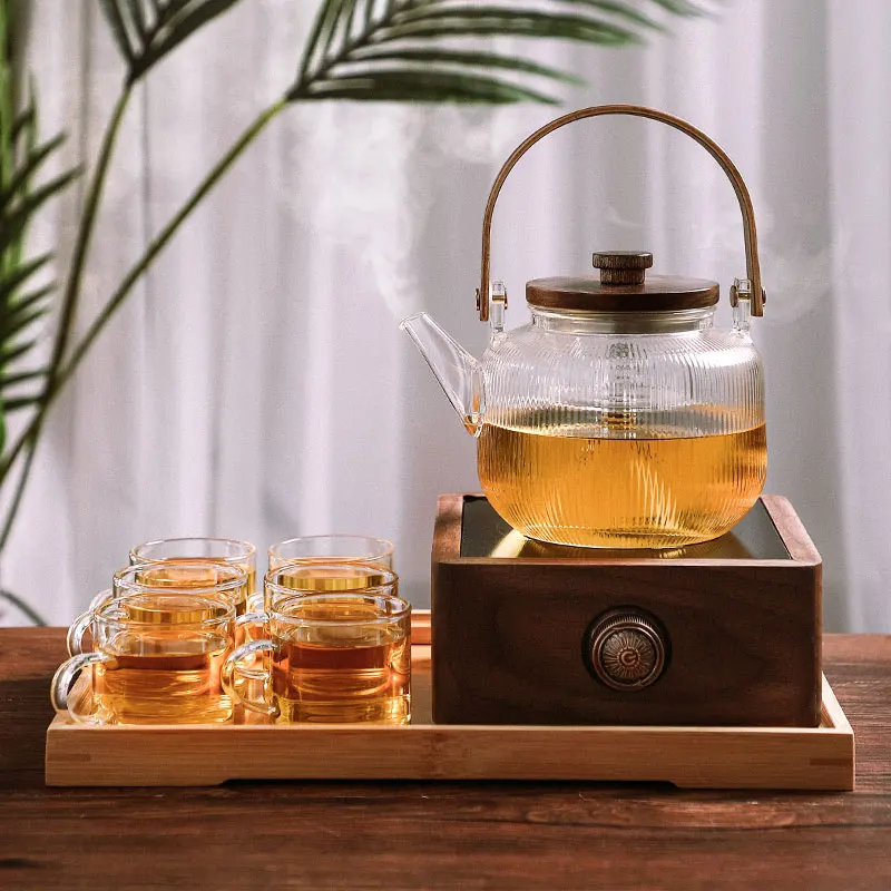 

Чайник из боросиликатного стекла 900 мл со съемным заварочным чайником, подъемный чайник, большой чайник с цветком, бамбуковая ручка, держате...