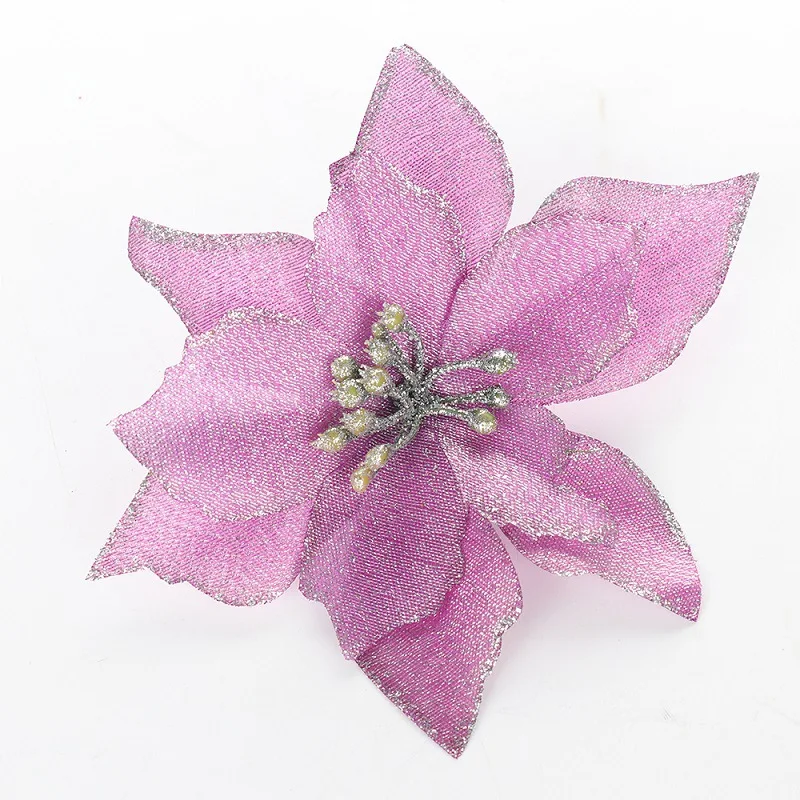 Purple Рождественские елочные украшения Navidad 14 см цветок 10 шт Декор в виде цветка розы Рождественское украшение для дома искусственный цветок, Q - Цвет: Purple