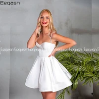 sexy short cocktail dresses spaghetti strap v neck a line satin wedding party dress homecming graduations gown