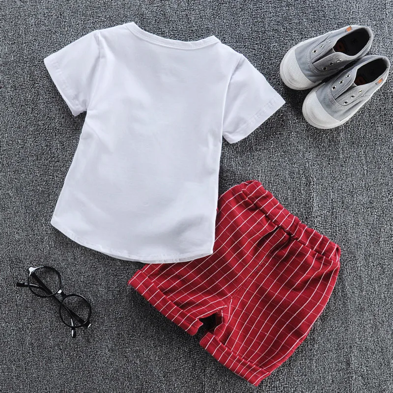 New Summer Children Gentleman Clothes Baby Boys Cotton Tie T Shirt Shorts 2Pcs/Set Kid Infant Clothing Toddler Fashion Tracksuit | Детская