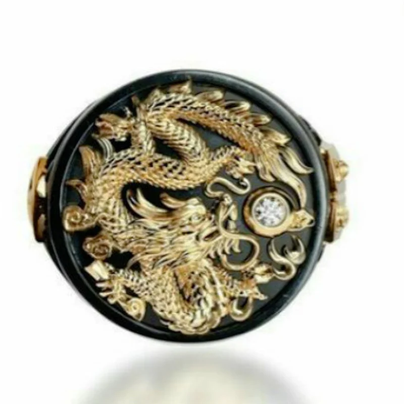 

Hip-hop rock punk men's exquisite gold-plated two-tone ring domineering dragon simple jewelry gift for men