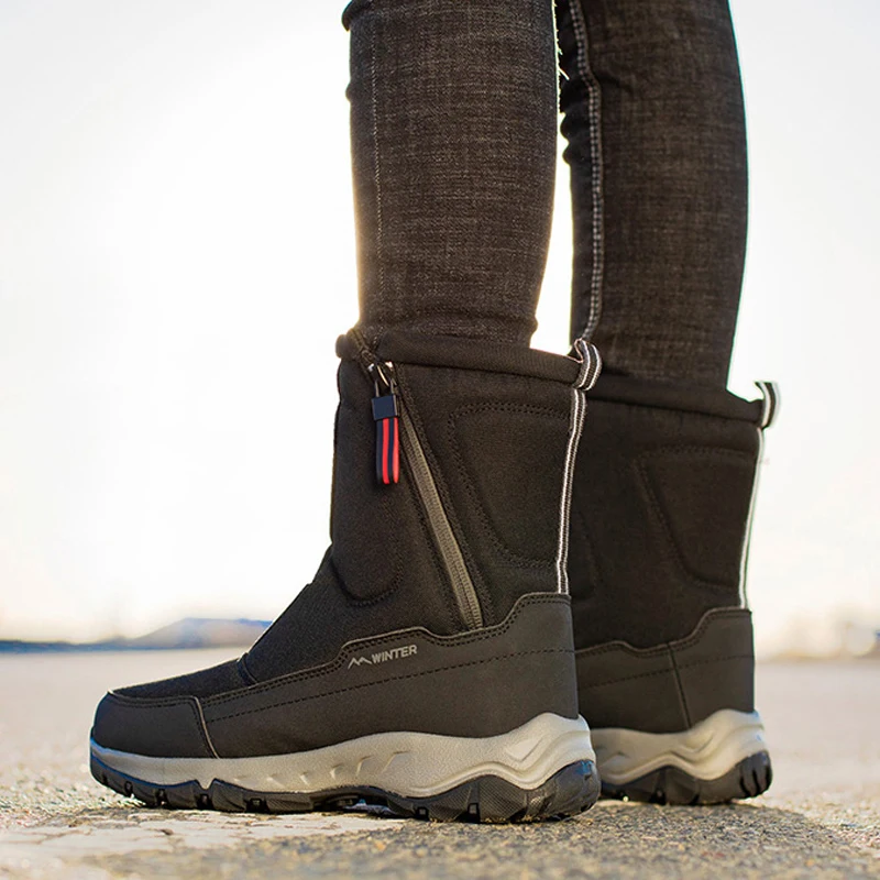 

Winter Mens Hiking Boots Couple Snow Boots Plus Velvet Warm Side Zipper Outdoor Casual Short Boots Resistance Men Cotton Shoes