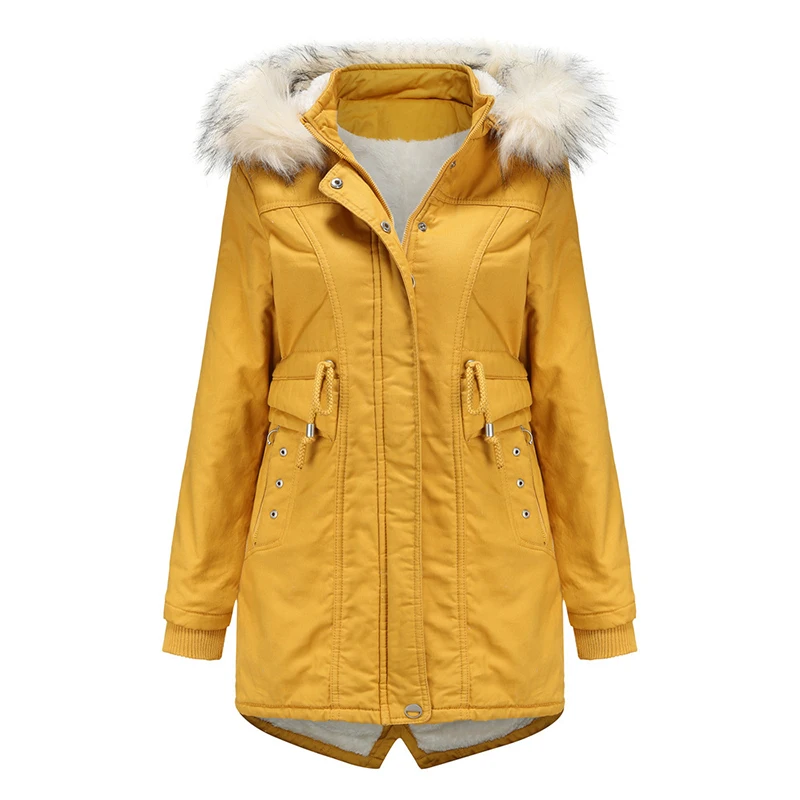 

2021 Winter Cotton Padded Coat Women Fur Collar Thick Mid-Length Parkas Women Loose Outwear Zipper Warm Jacket Female CX2057
