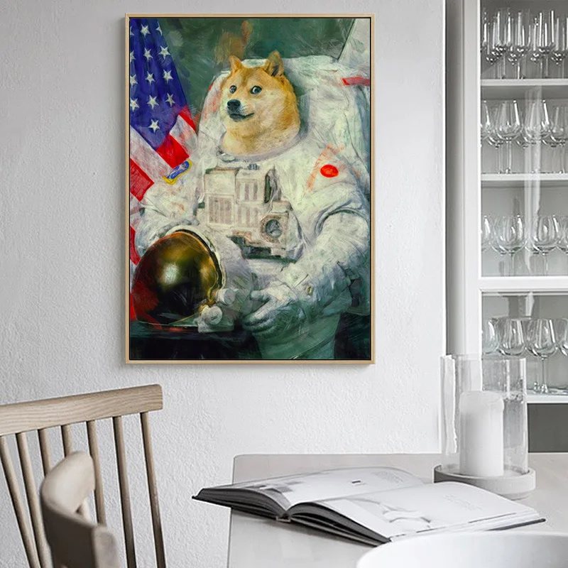 Doge US астронавт догкоин криптовалюты Биткоин винтажная декоративная фотография