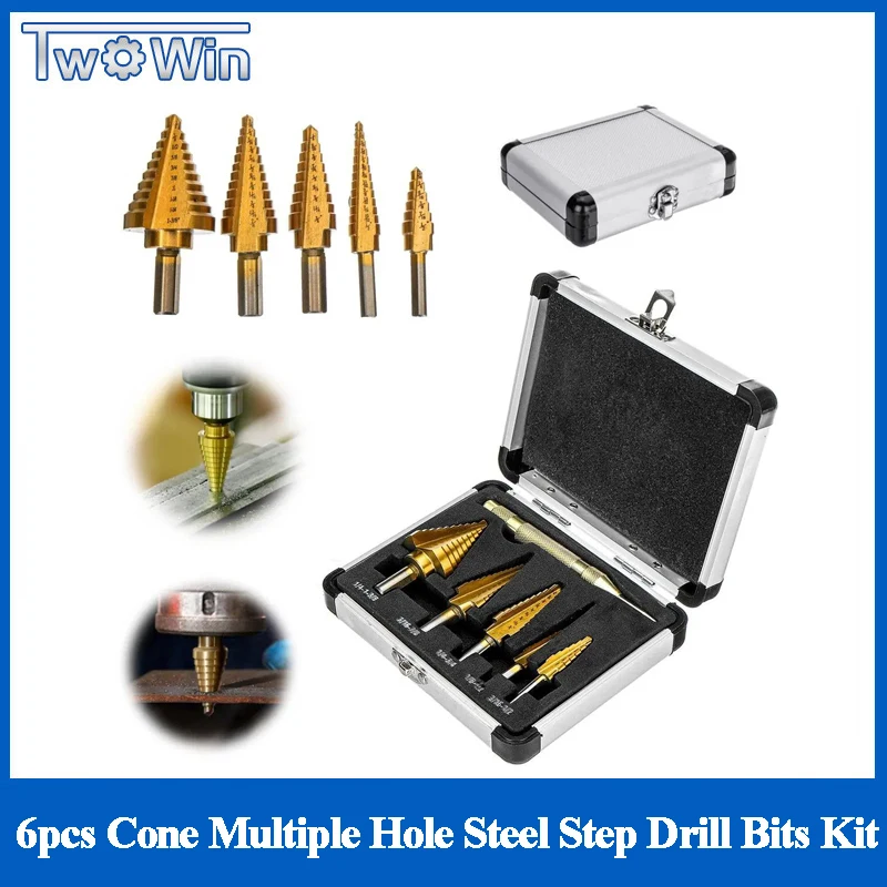 6 шт. титановые сверла набор стальных ступенчатых сверл конус несколько