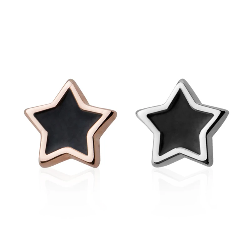 Популярные серьги-гвоздики с черной эмалью мини-звезды серебро 925 пробы
