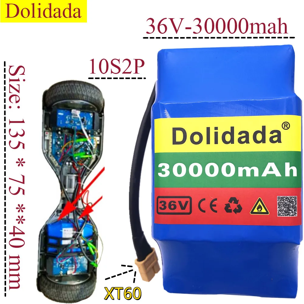 

New in 2021 10S2P 36V Rechargeable Lithium-ion Battery 30000mAh Battery Pack for Electric Self-hoverboard Suction Unicycle