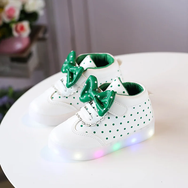 Fashion Dot Bow Lighted Toddler Slip-On Sneakers Baby Girl Light Shoe For LED 2019 New Kids Autumn Shoes 1 2 3 4 5 6 Year Old | Детская