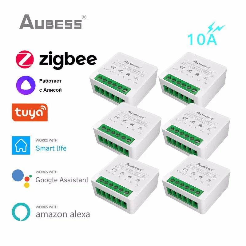 

Aubess ZigBee Tuya Smart Light Mini Switch Smart Home Automation DIY Module Breaker Support 2 Way Control Work With Alexa Alice