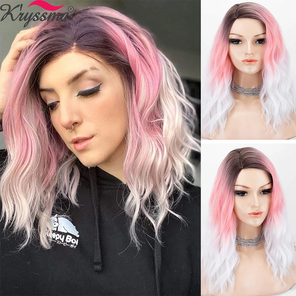 Парики Kryssma Женские синтетические цветные радужные короткие волнистые 3 оттенка