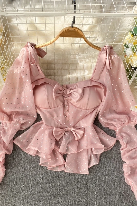 2019 new fashion women's clothing Ruffled tops Square Collar Puff Sleeve womens and blouses | Женская одежда