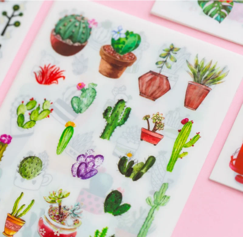 6 искусственных цветов кактусов планшетов элементов печатные наклейки для
