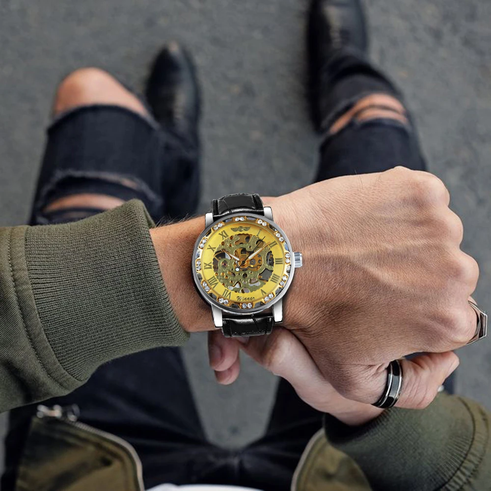 Часы наручные женские механические со стразами роскошные повседневные