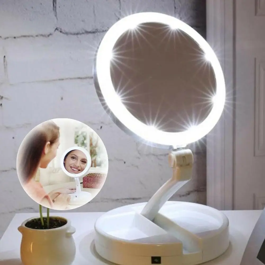 Зеркало светодиодный макияжа с подсветкой портативное косметическое настольное