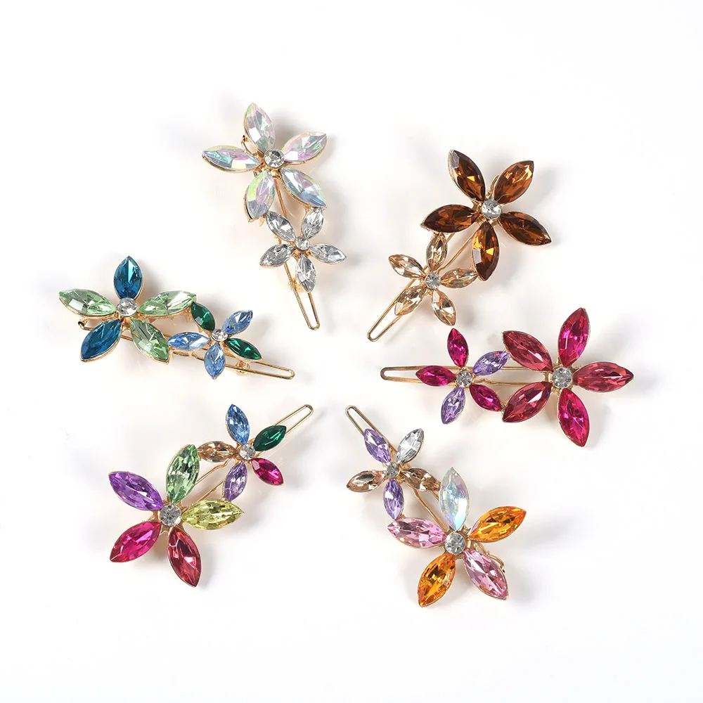 Женская Цветочная заколка для волос с кристаллами аксессуары девочек вечерние