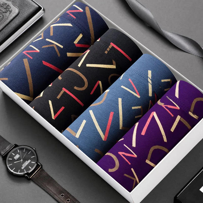 Мужское нижнее белье 4 шт./лот 100% хлопковые мужские трусы шорты боксеры с принтом