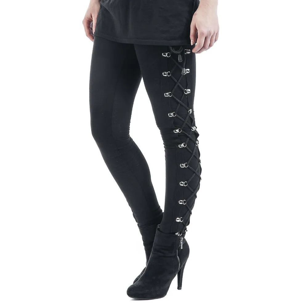 

Lace Up Casual Pants Women Buckle Gothic Punk Rock Dark Black Pantalons High Waist Pants Plus Size Trousers S-5XL
