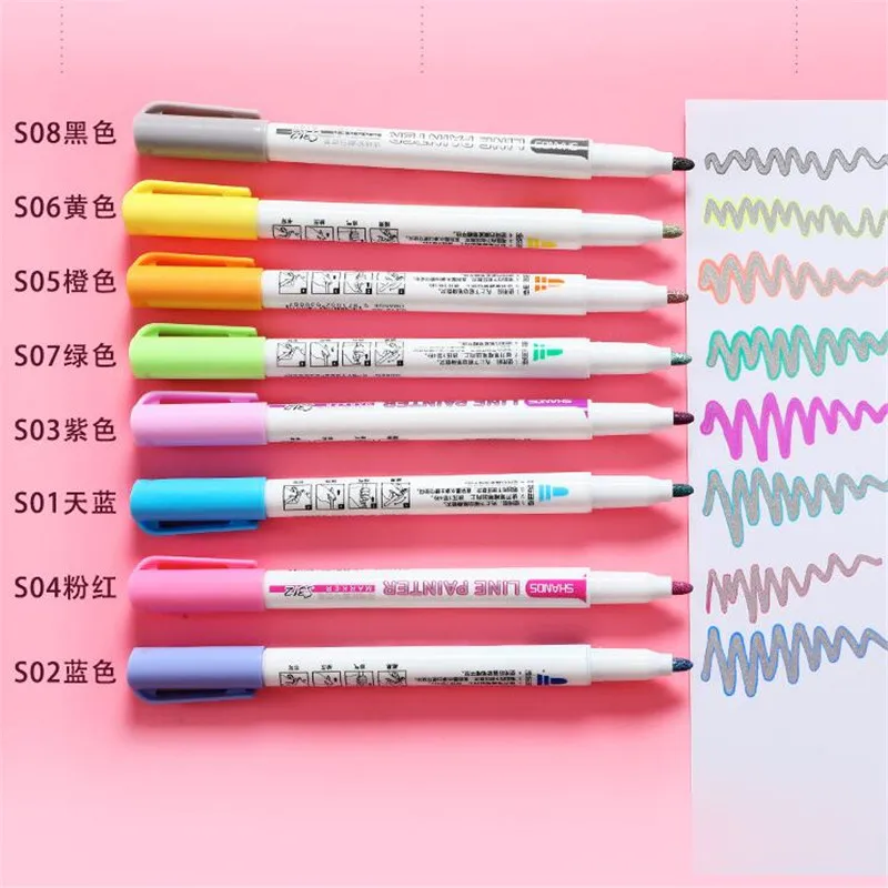 Двусторонняя контурная ручка 8 шт./компл. Блестящий цветной флуоресцентный