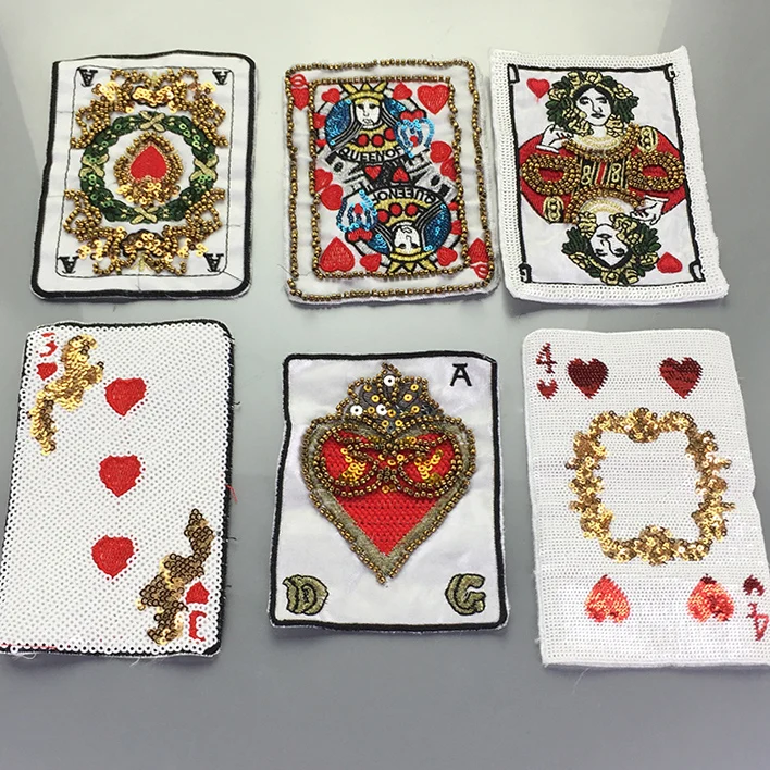 Вышитые наклейки нашивки из бисера карты для игры в Pokers значок на руку джинсов