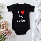 Хлопковый комбинезон для новорожденных с надписью I Love My Sister и коротким рукавом